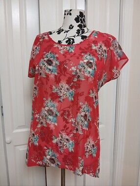 Metaphor Coral Floral Short Sleeve Blouse